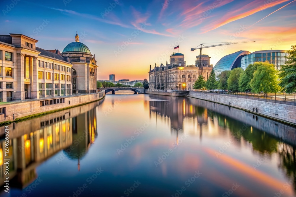 Naklejka premium Minimalist Berlin Spree River Panorama with Bundestag