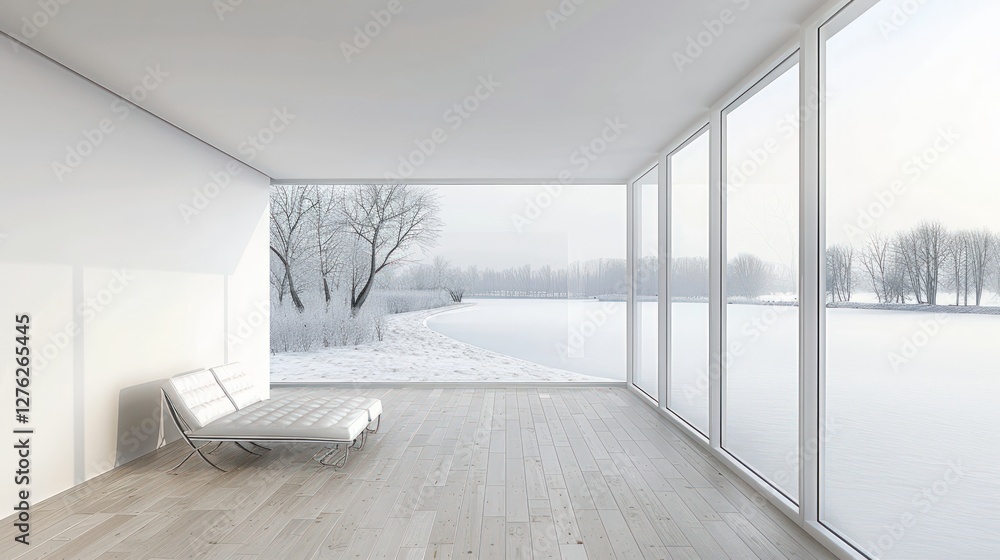 Obraz premium Serene Winter Lake View from Minimalist Home