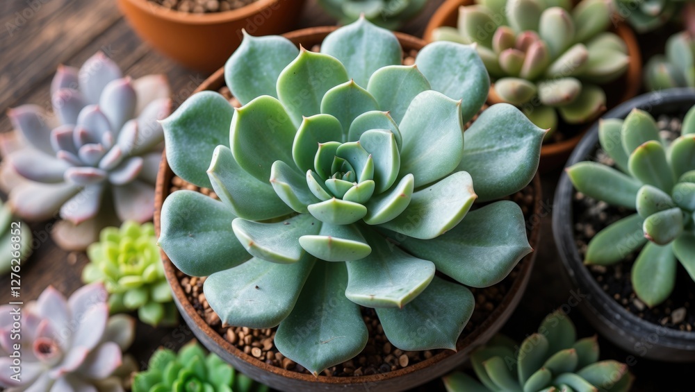 Lush Green Succulent Arrangement with Vibrant Textures and Copy Space for Creative Messaging Lush Green Succulent Arrangement with Vibrant Textures and Copy Space for Creative Messaging