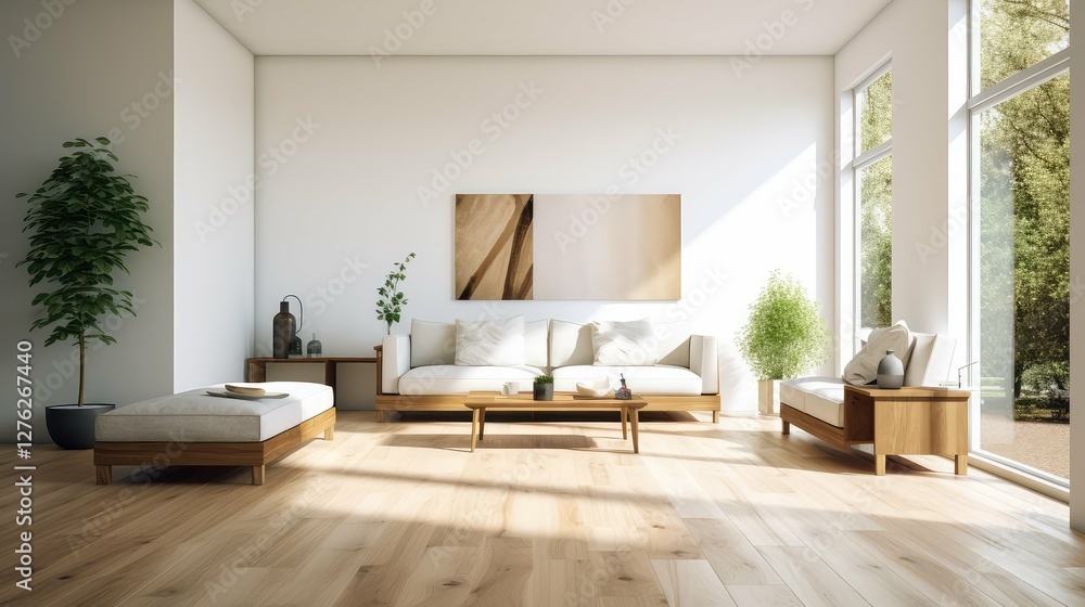 Fototapeta premium natural wood floor white walls