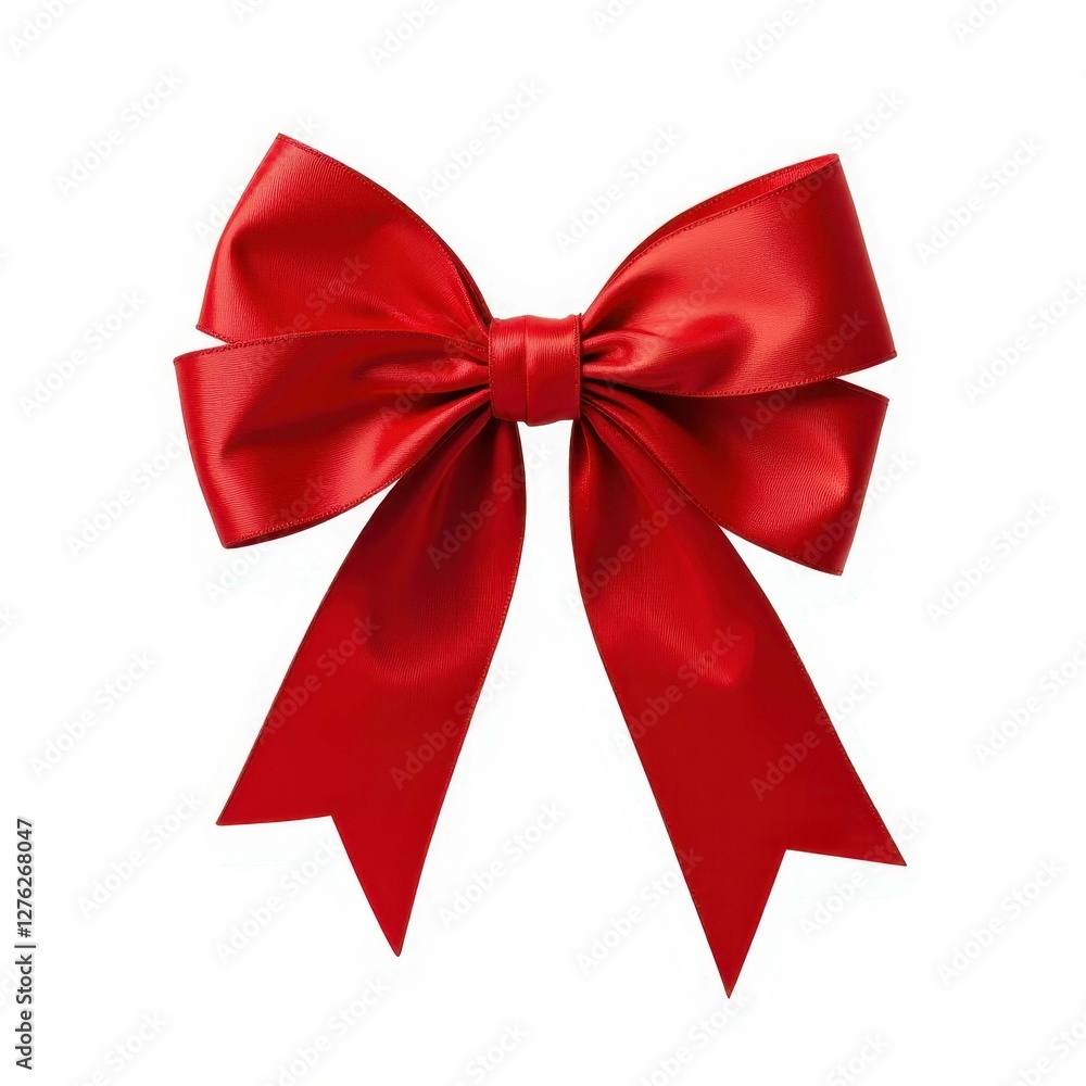 Fototapeta premium Elegant Red Ribbon Bow Decoration for Festive Celebrations and Gift Presentation on White Backdrop