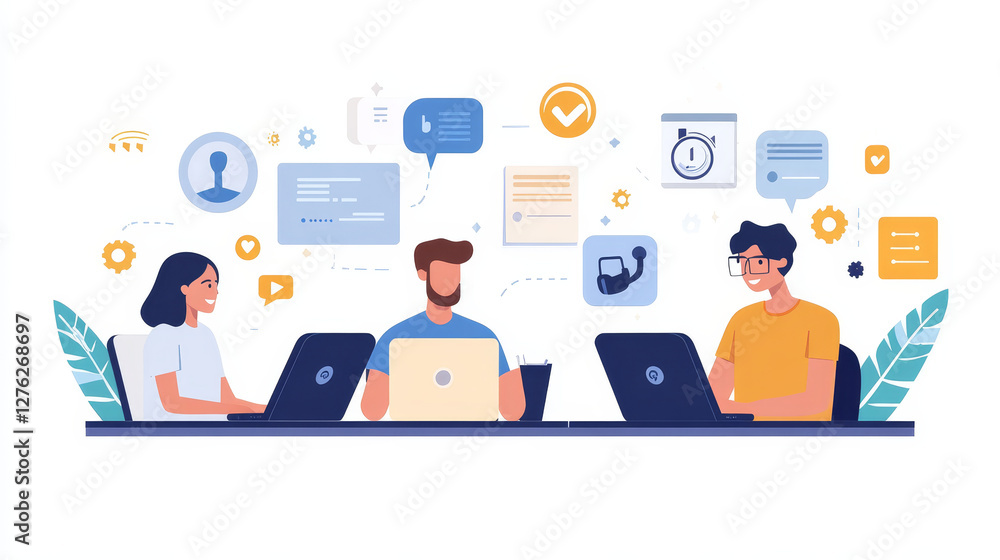 Business character people teamwork assistant concept, worker online voice support customer isolated on white, flat vector illustration. Remote freelance work, web internet mobile application. Business character people teamwork assistant concept, worker online voice support customer isolated on white, flat vector illustration. Remote freelance work, web internet mobile application.