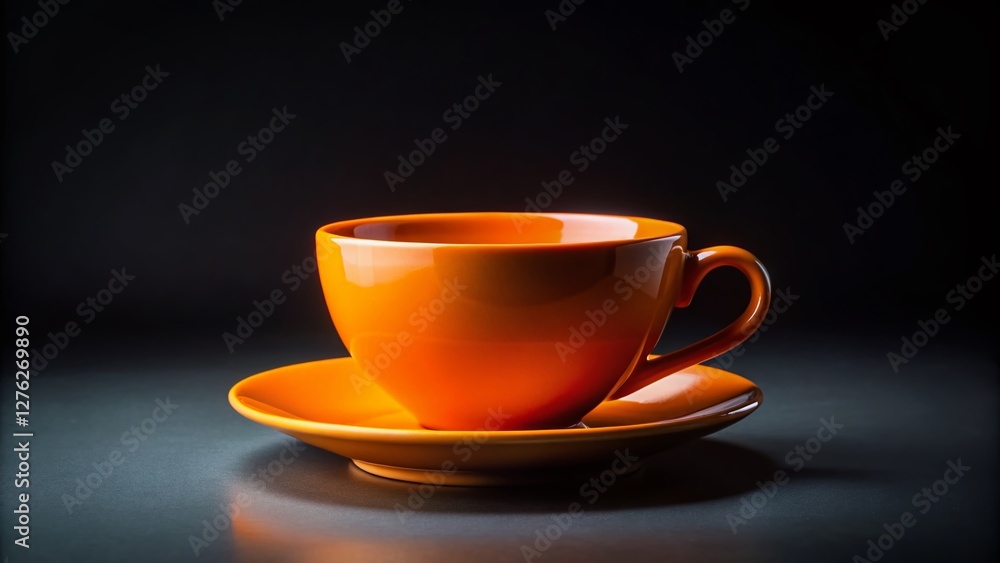 Minimalist Orange Cup on Black Background - Empty Ceramic Mug Stock Photo Minimalist Orange Cup on Black Background - Empty Ceramic Mug Stock Photo