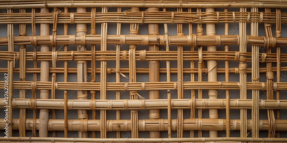 Natural Rattan and Bamboo Weaving Pattern with Empty Space for Text Display in a Rustic Interior Design Concept Natural Rattan and Bamboo Weaving Pattern with Empty Space for Text Display in a Rustic Interior Design Concept