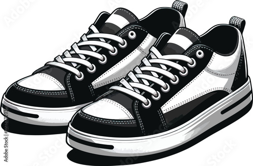 illustration of a pair of black and white sneakers