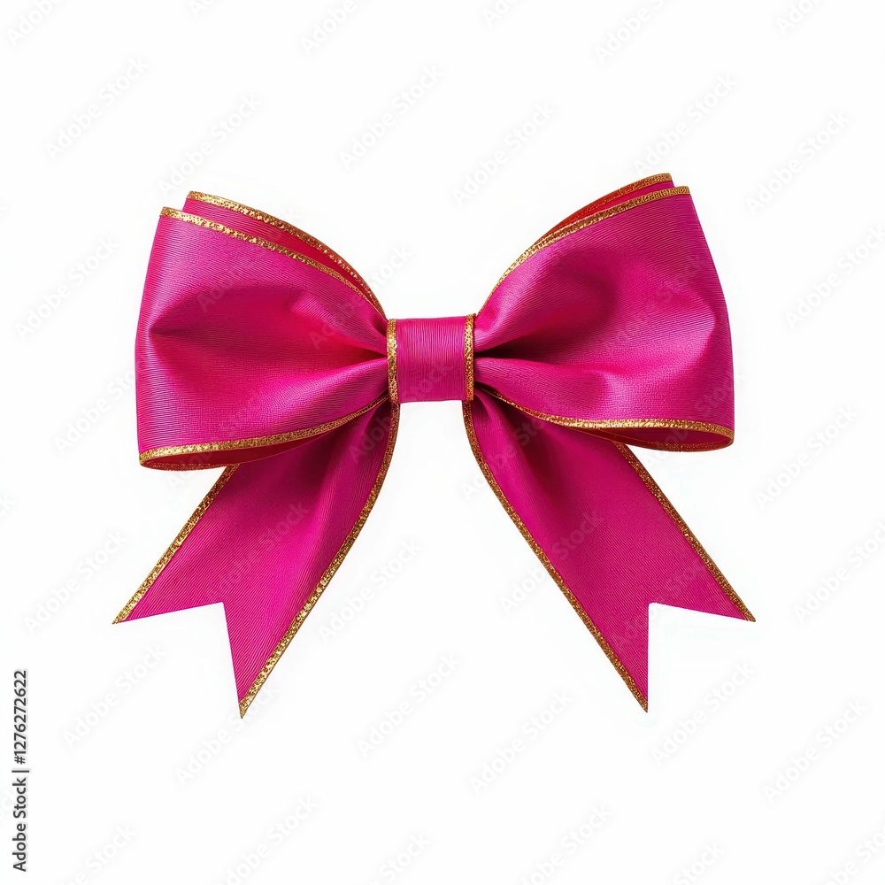 Elegant Magenta Ribbon Bow with Golden Edges for Gifts and Decorations Bright Holiday Elegant Magenta Ribbon Bow with Golden Edges for Gifts and Decorations Bright Holiday