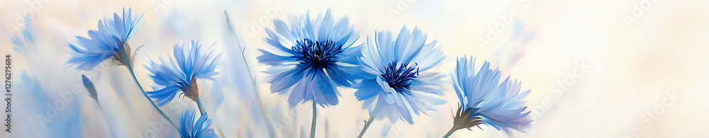 Obraz premium Blue flowers in soft light with a bokeh banner background for copy space