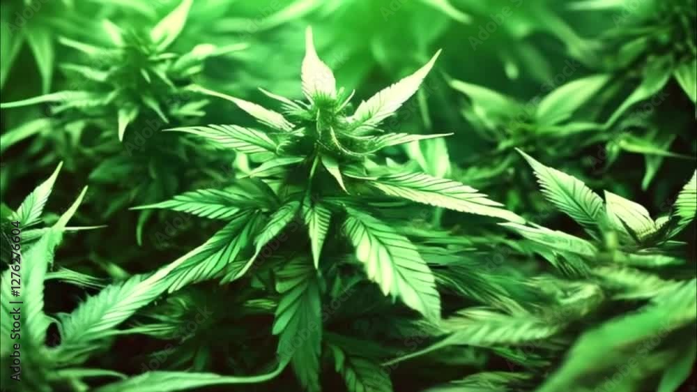 Banner consisting from traditional species marijuana in bright leaves Banner consisting from traditional species marijuana in bright leaves