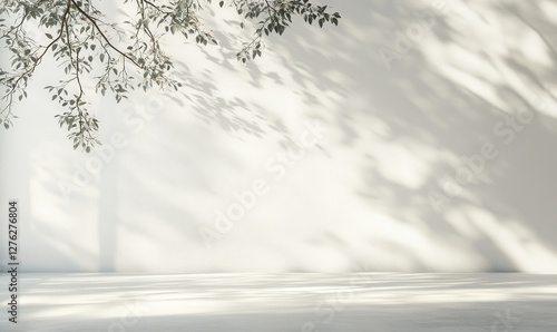 A white wall with a tree branch casting a shadow on it