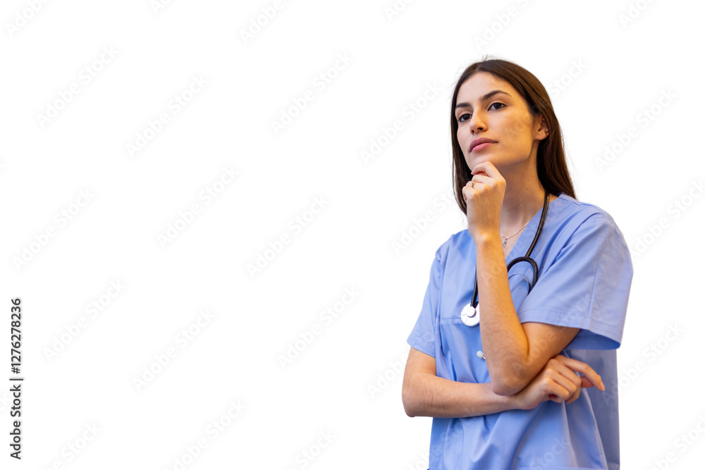 Dedicated Latina nurse in modern medical scrubs Dedicated Latina nurse in modern medical scrubs