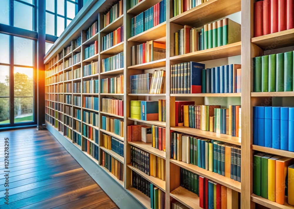 Modern Library Bookshelves Close-Up: Architectural Photography Stock Image Modern Library Bookshelves Close-Up: Architectural Photography Stock Image
