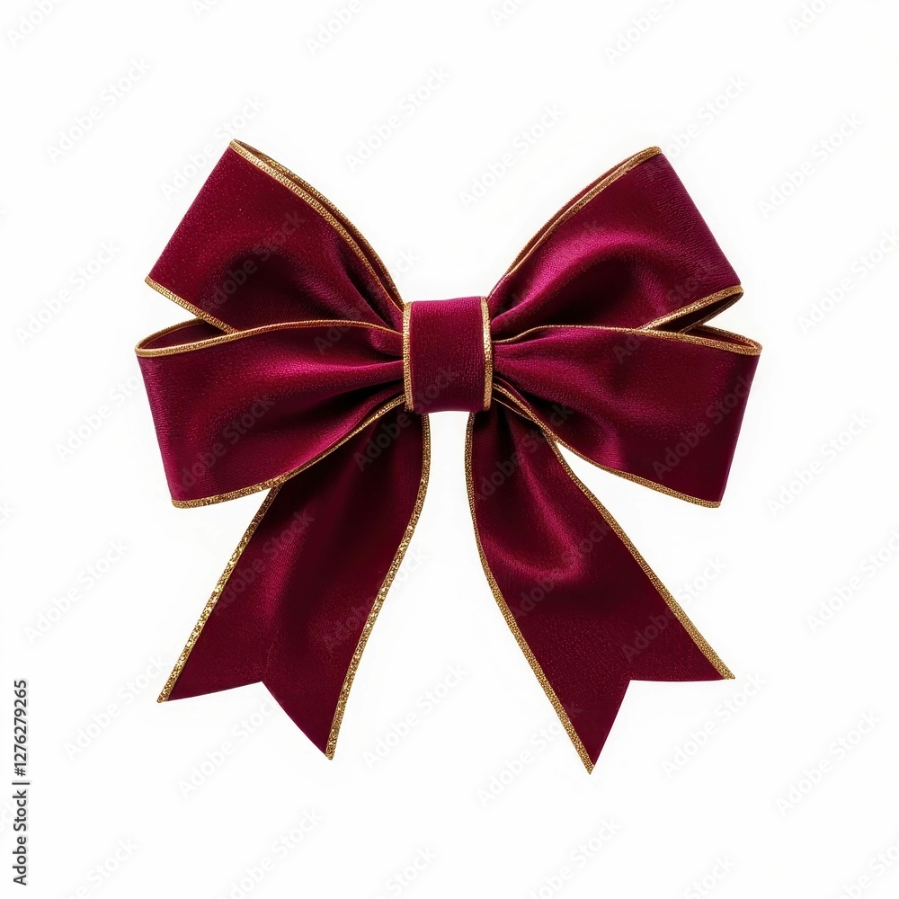 Fototapeta premium Elegant Maroon Ribbon and Gold Trim Decorative Bow Festive Holiday Celebration Ornamentation Crafting