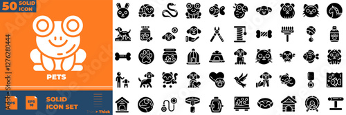 Pets Solid Editable Icons set. Vector illustration in modern thin solid style of pets icons: Dog, cat, rabbit, hamster, bird, etc