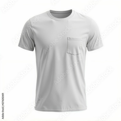 Plain White Short Sleeve Crew Neck T Shirt with Pocket Apparel Clothing Garment Casual Mockup