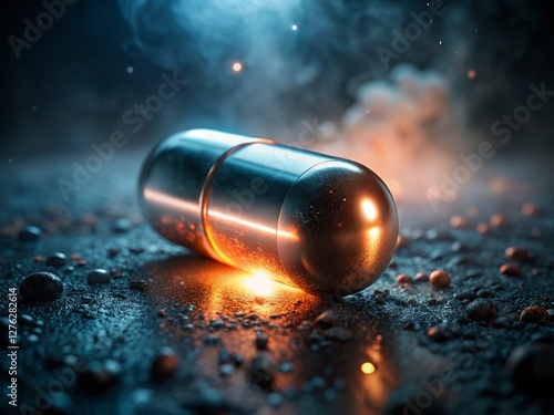 Mysterious Glowing Capsule in Low Light, Futuristic Sci-Fi Scene