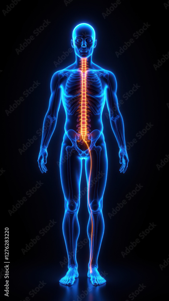 Illustration of a human body highlighting the Vagus Nerve for medical or educational purposes. Illustration of a human body highlighting the Vagus Nerve for medical or educational purposes.