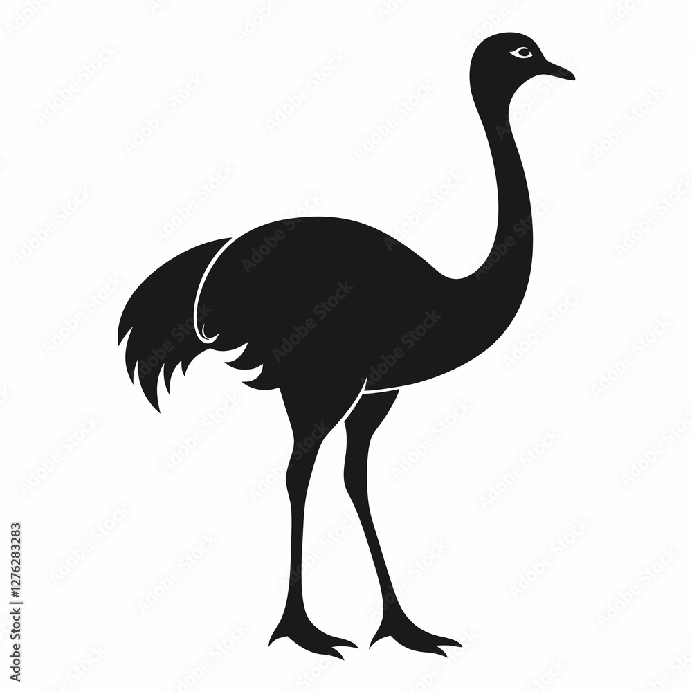 Ostrich Bird Silhouette Vector Icon White Background. Ostrich Bird Silhouette Vector Icon White Background.