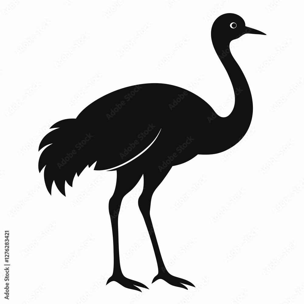 Fototapeta premium Ostrich Bird Silhouette Vector Icon White Background.