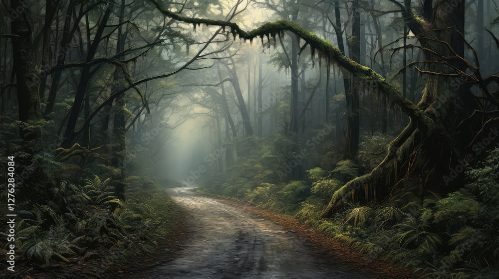 Obraz premium morning forest road