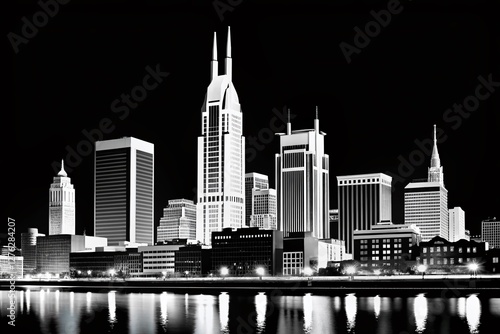 Nashville Skyline Silhouette - Urban Exploration Photography - Black and White