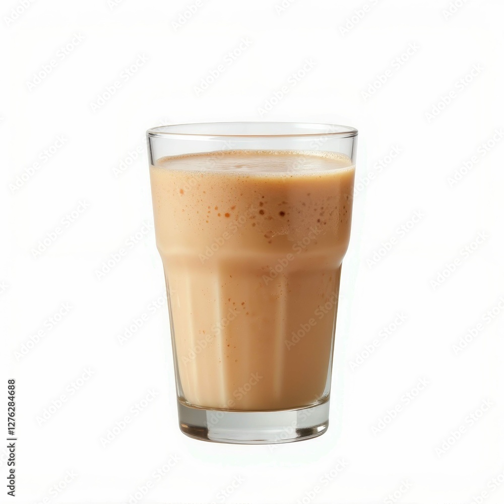 Frothy Glass of Coffee Beverage Indulgence Liquid Delight Refreshing Drink on a White Surface Frothy Glass of Coffee Beverage Indulgence Liquid Delight Refreshing Drink on a White Surface