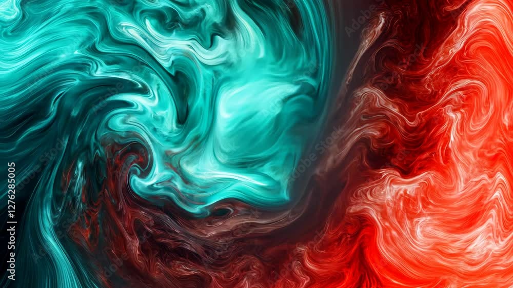 Colorful swirling patterns create a dynamic abstract design blending vibrant turquoise and deep red tones in an artistic display Colorful swirling patterns create a dynamic abstract design blending vibrant turquoise and deep red tones in an artistic display