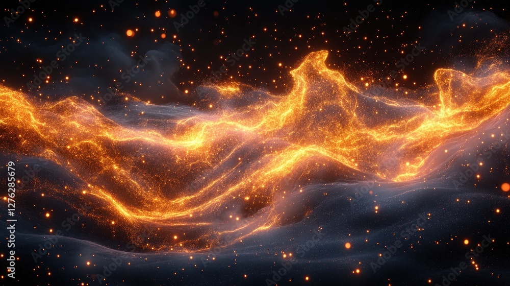 Obraz premium Abstract fiery nebula flows through cosmic space