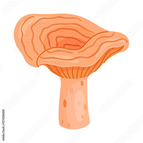 Saffron milk cap edible forest mushroom icon. Hand drawn trendy flat style delicious milk cap. Lactarius deliciosus fungus group engraved. Vector illustration Isolated