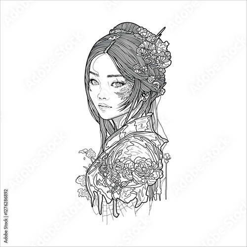 Japanese geisha kimono artwork vector illustration	
