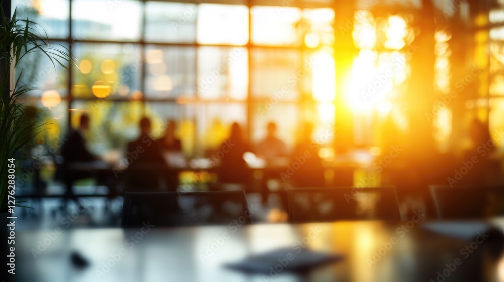Defocused bokeh effect positive concept background of unrecognizable people diverse business team meeting of young professionals corporate startup