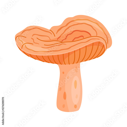 Saffron milk cap edible forest mushroom icon. Hand drawn trendy flat style delicious milk cap. Lactarius deliciosus fungus group engraved. Vector illustration Isolated