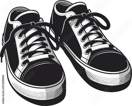 illustration of a pair of black and white sneakers