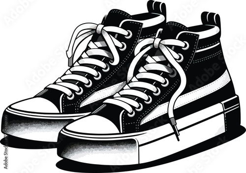 illustration of a pair of black and white sneakers