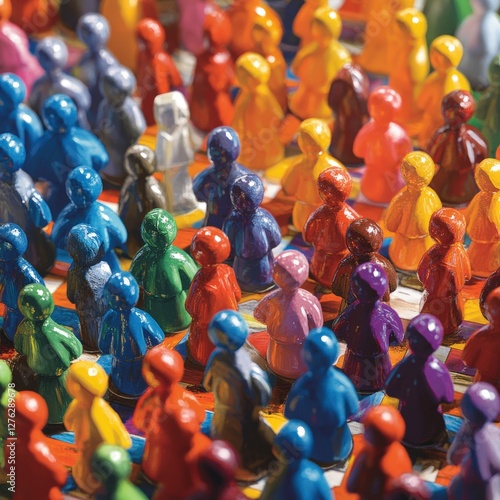 A group of people are standing in a line, with some of them wearing blue