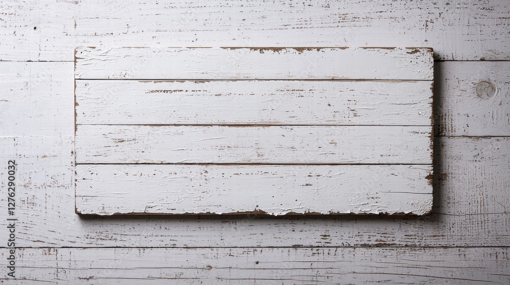 Naklejka premium Blank wooden sign. Rustic white wooden plank on a light wooden background.