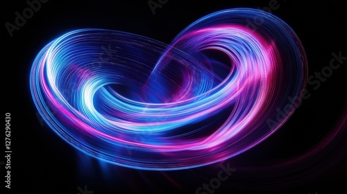 Abstract Light Painting Swirls of Color on Dark Background in Blue and Pink Glowing Strokes