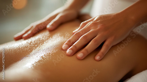 Wallpaper Mural Close-up of a wellness massage treatment showcasing a therapist's hand applying oil on the back of a person, highlighting relaxation, skin care, and healing in a tranquil environment. Torontodigital.ca