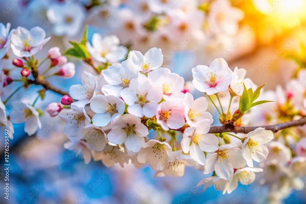 Obraz premium Panoramic Spring Background: Close-Up Cherry Blossom Branches