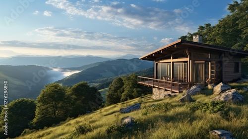hillside wood cabin