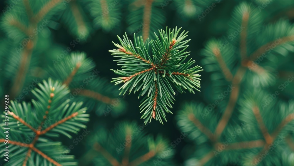 Close-up of evergreen pine branches with detailed needles and rich green colors creating a natural background texture Close-up of evergreen pine branches with detailed needles and rich green colors creating a natural background texture