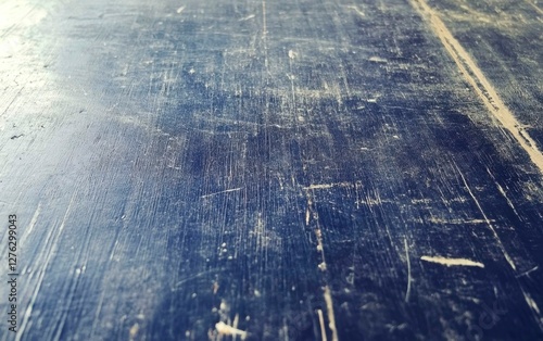 Distressed Deep Blue Wooden Surface with Scratches and Textured Imperfections on Old Grain Boards photo