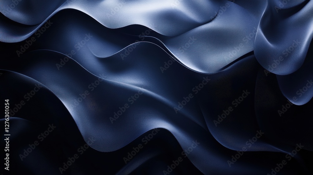 Abstract blue satin fabric waves creating elegant flowing pattern in soft light Abstract blue satin fabric waves creating elegant flowing pattern in soft light