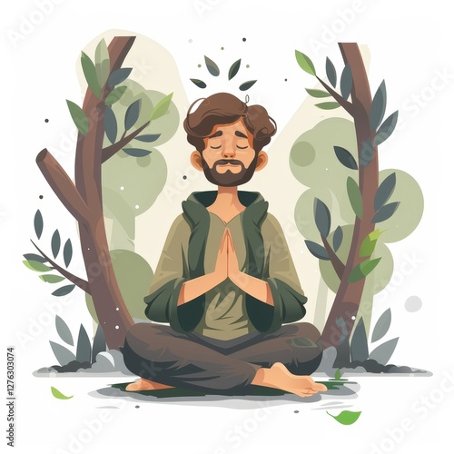 A man is sitting in a forest and praying