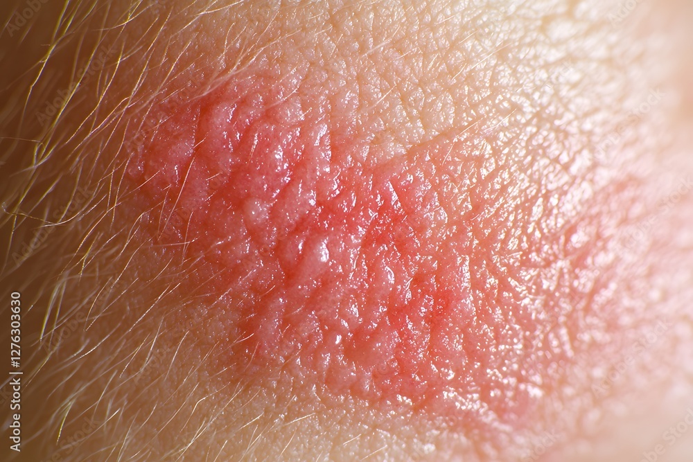 Fototapeta premium Close up Detailed Image of Red Skin Irritation Rash or Allergic Reaction