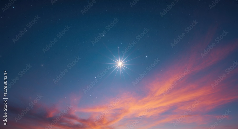 Night sky with bright star and colorful clouds at dusk capturing celestial beauty and atmospheric conditions Night sky with bright star and colorful clouds at dusk capturing celestial beauty and atmospheric conditions