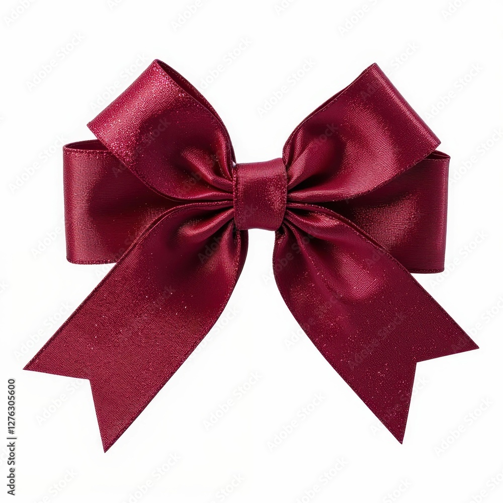 Fototapeta premium Elegant Crimson Ribbon Bow Isolated Against Plain Backdrop Festive and Decorative Craft Element