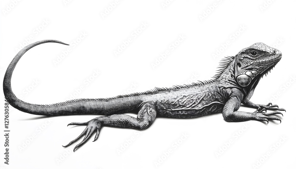 Fototapeta premium Detailed sketch of a basilisk lizard on a white background