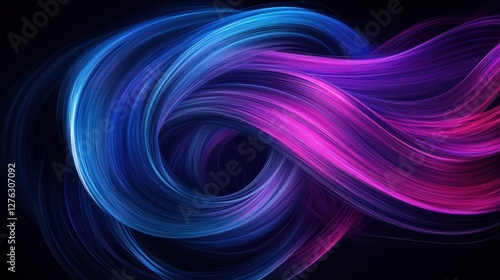 Dynamic Abstract Flowing Swirl of Blue Purple and Pink Hues on Dark Backdrop Artistic Expression