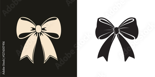 Minimalist Easter 2025 bow icon, ribbon shape, monochrome, simple vector style