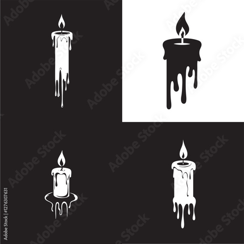 Minimalist Easter 2025 candle icon, monochrome, wax drip detail, simple silhouette, vector design